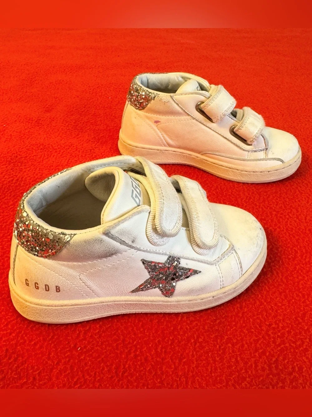 Golden Goose Girls June Sneakers Glitter Star Nappa Leather Size 25 Baby/Toddler